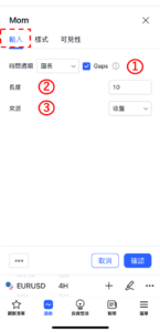 設定動量指標-輸入