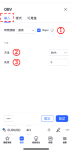 設置OBV指標-輸入