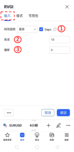 設定RVGI指標-輸入