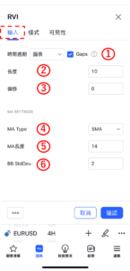 設置RVI指標-輸入