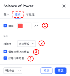 設置均勢(BOP)指標-樣式