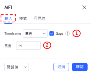 設置MFI指標-輸入