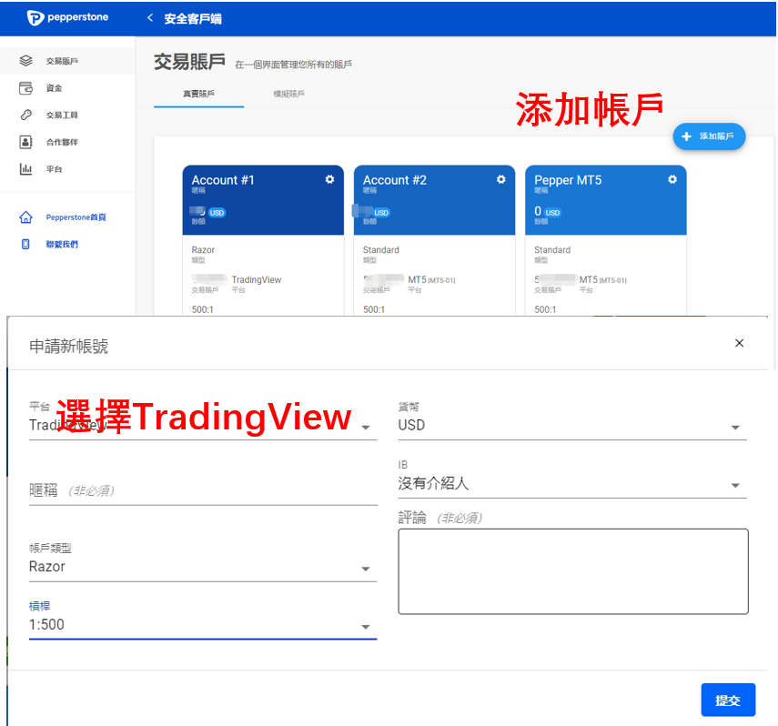 添加Pepperstone的TradingView帳號