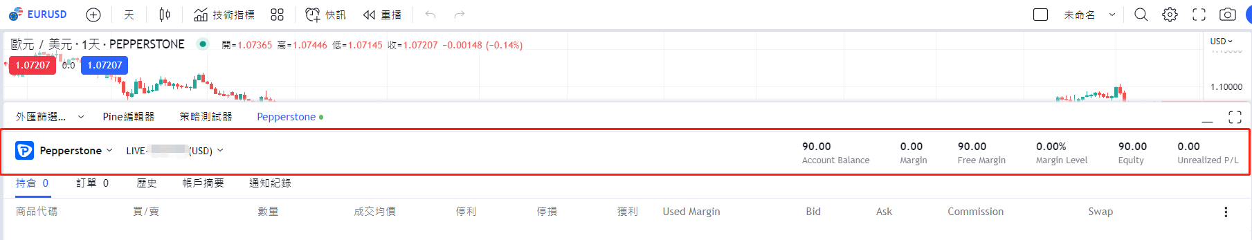 TradingView與經紀商帳號串接成功